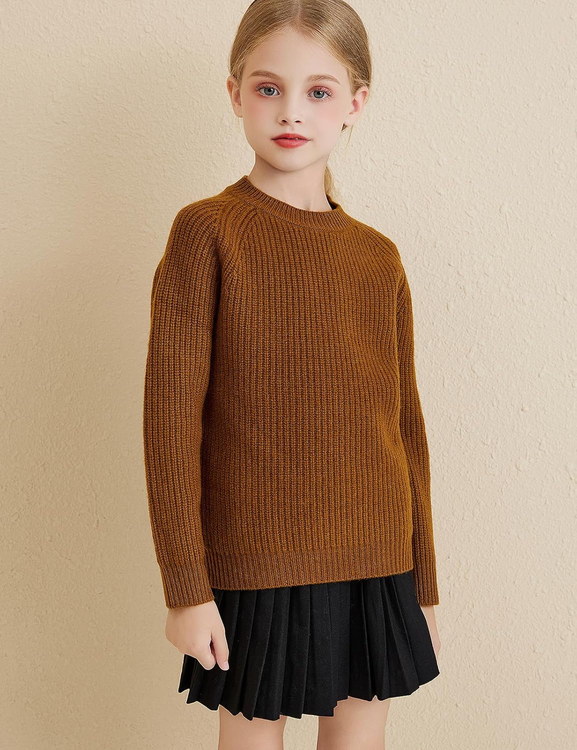 Girls Crew Neck 100% Merino Wool Sweater 2025 Fall Winter Kids Warm Soft Long Sleeve Knitted Pullover Sweater