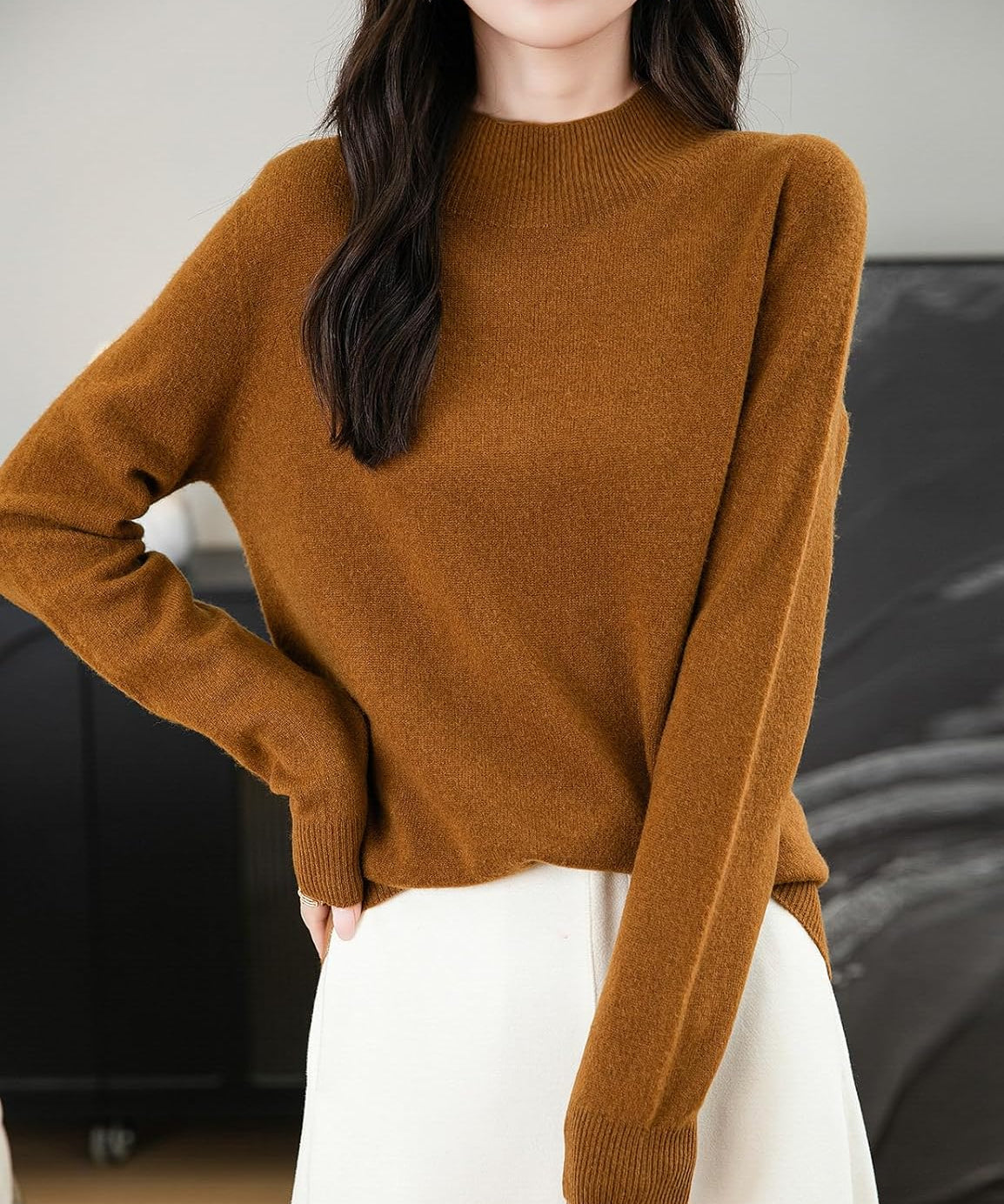 Chanyarn Women's 100% Merino Wool Seamless Sweater Mock Neck First-Line Ready to Wear Long Sleeve Knitted Pullover Tops
