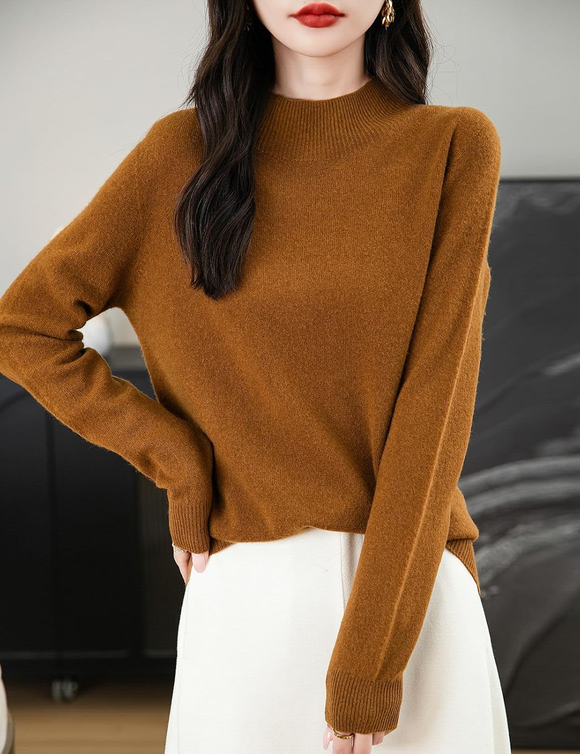 Chanyarn Women's 100% Merino Wool Seamless Sweater Mock Neck First-Line Ready to Wear Long Sleeve Knitted Pullover Tops