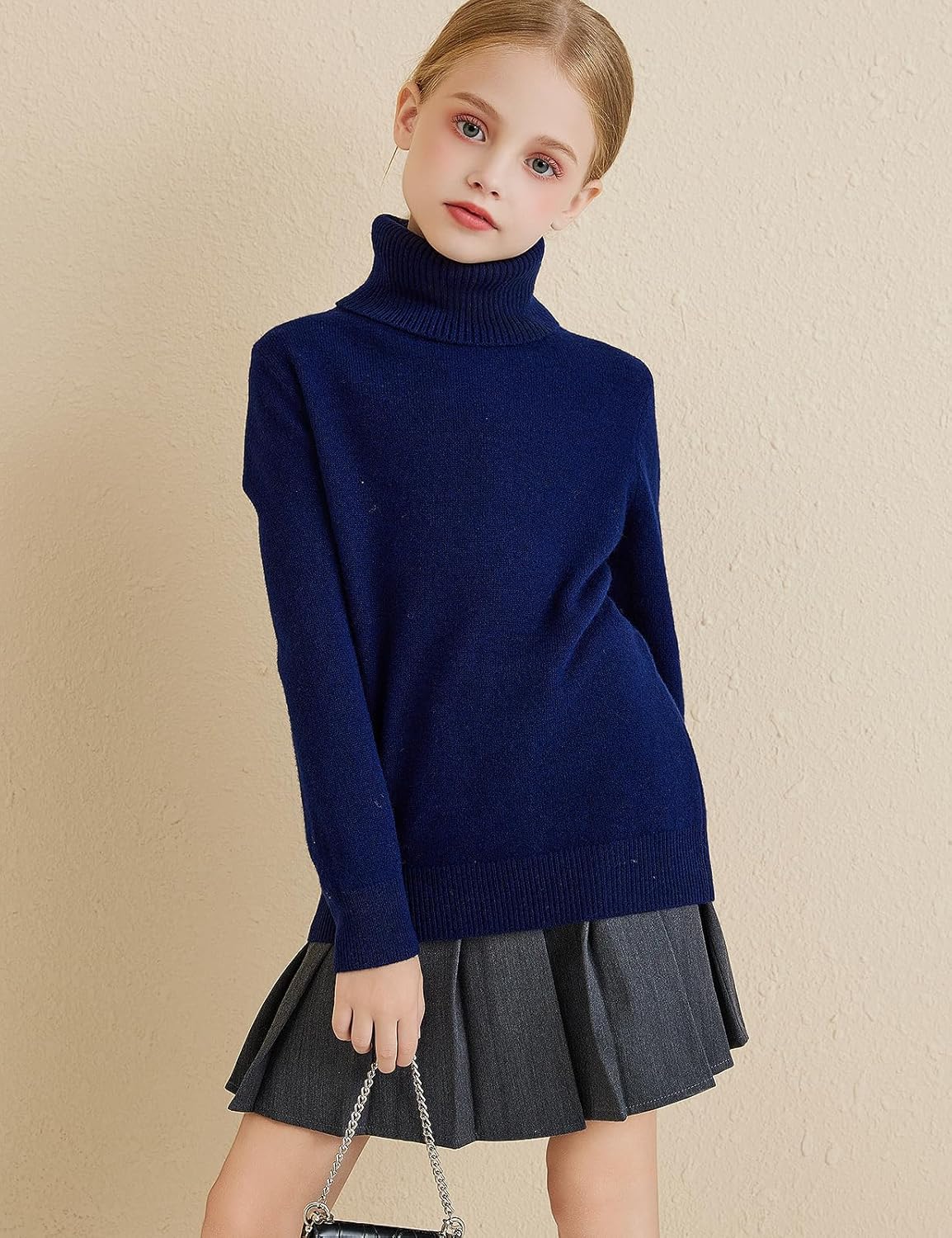 Chanyarn Girls 100% Merino Wool Sweater 2025 Fall Winter Kids Solid Crew Neck Warm Soft Long Sleeve Knit Pullover Jumper
