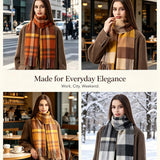 100% Merino Wool Scarf Fall Winter Plaid Ultra-Soft