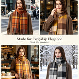 100% Merino Wool Scarf Fall Winter Plaid Ultra-Soft