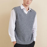 Men's 100% Merino Wool Sweater Vest 2025 Fall Winter Casual Solid V Neck Soft Sleeveless Knitted Sweater Vest