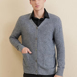 Men's 100% Merino Wool Cardigan Sweater 2025 Fall Winter Casual V Neck Warm Soft Long Sleeve Knitted Sweater