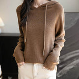Women's Merino Wool Hoodies 2025 Fall Winter Casual Crewneck Sweatshirt Long Sleeve Knitted Sweater with Drawstring