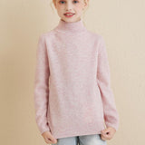Girls 100% Merino Wool Sweater 2025 Fall Winter Kids Solid Mock Neck Warm Soft Long Sleeve Knit Pullover Jumper