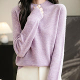 Chanyarn Women's 100% Merino Wool Seamless Sweater Mock Neck First-Line Ready to Wear Long Sleeve Knitted Pullover Tops