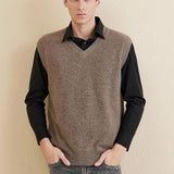Men's 100% Merino Wool Sweater Vest 2025 Fall Winter Casual Solid V Neck Soft Sleeveless Knitted Sweater Vest