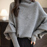 Chanyarn Women's 100% Merino Wool Sweater 2025 Fall Winter Mock Neck Oversized Long Batwing Sleeve Loose Knitted Sweater