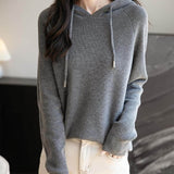Women's Merino Wool Hoodies 2025 Fall Winter Casual Crewneck Sweatshirt Long Sleeve Knitted Sweater with Drawstring