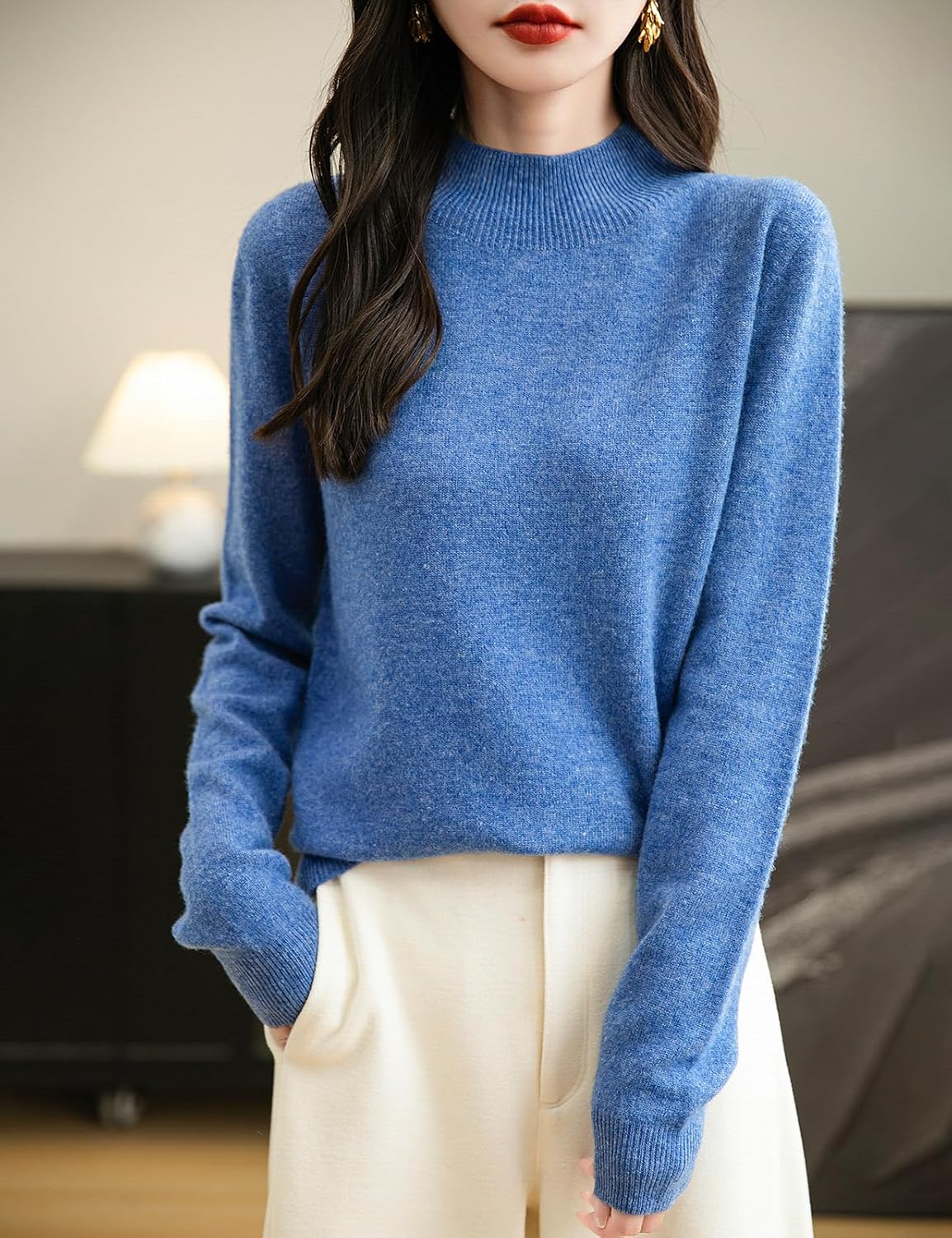 Chanyarn Women's 100% Merino Wool Seamless Sweater Mock Neck First-Line Ready to Wear Long Sleeve Knitted Pullover Tops