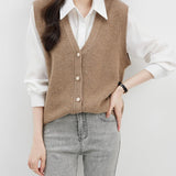 Women's 100% Merino Wool Sweater Vest 2025 Fall Winter V Neck Button Down Sleeveless Cable Knit Sweater Vest
