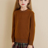 Chanyarn Girls 100% Merino Wool Sweater 2025 Fall Winter Kids Solid Crew Neck Warm Soft Long Sleeve Knit Pullover Jumper