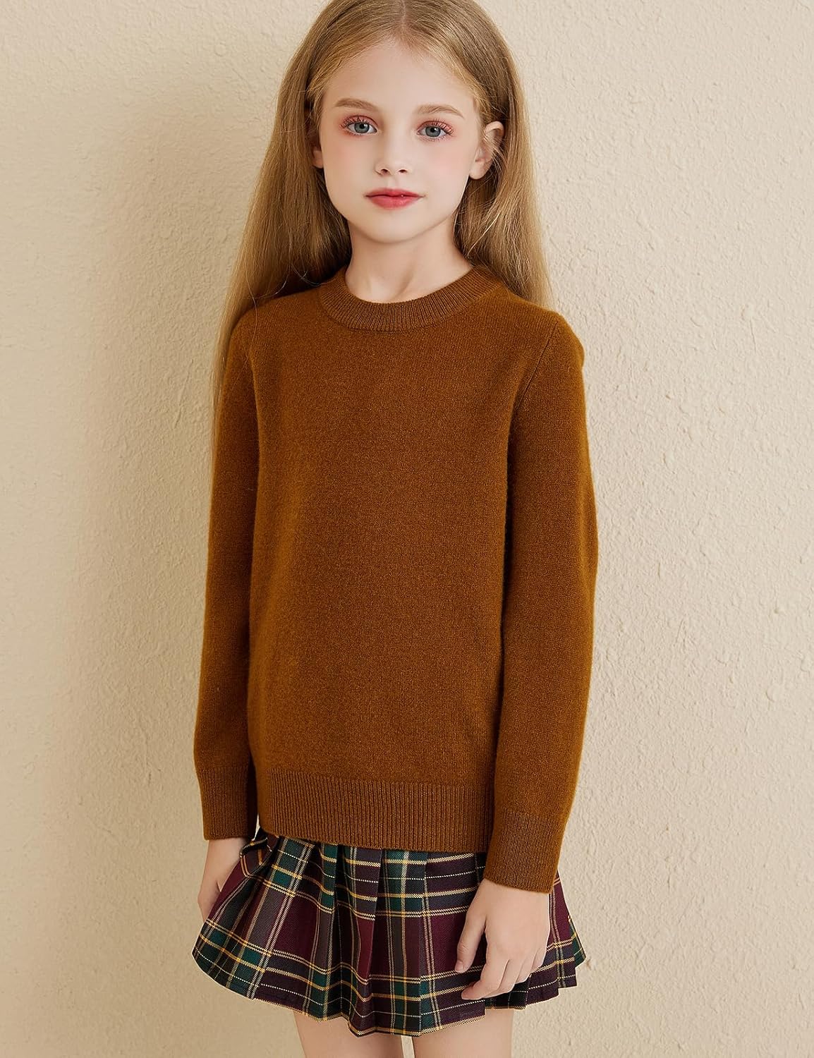Chanyarn Girls 100% Merino Wool Sweater 2025 Fall Winter Kids Solid Crew Neck Warm Soft Long Sleeve Knit Pullover Jumper