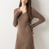 Vestido suéter 100% lã Merino com decote em V