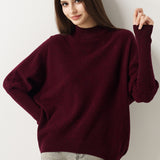 100% Merino Wool Mock Neck Batwing Sweater