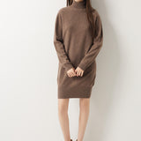 100% Merino Wool Turtleneck Knit Sweater Dress