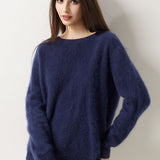 Suéter sem costura 100% lã Merino com gola redonda