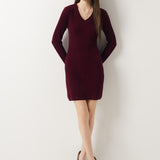 Vestido suéter 100% lã Merino com decote em V