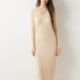 30% Cashmere 70% Merino Wool V-Neck Sweater Dress