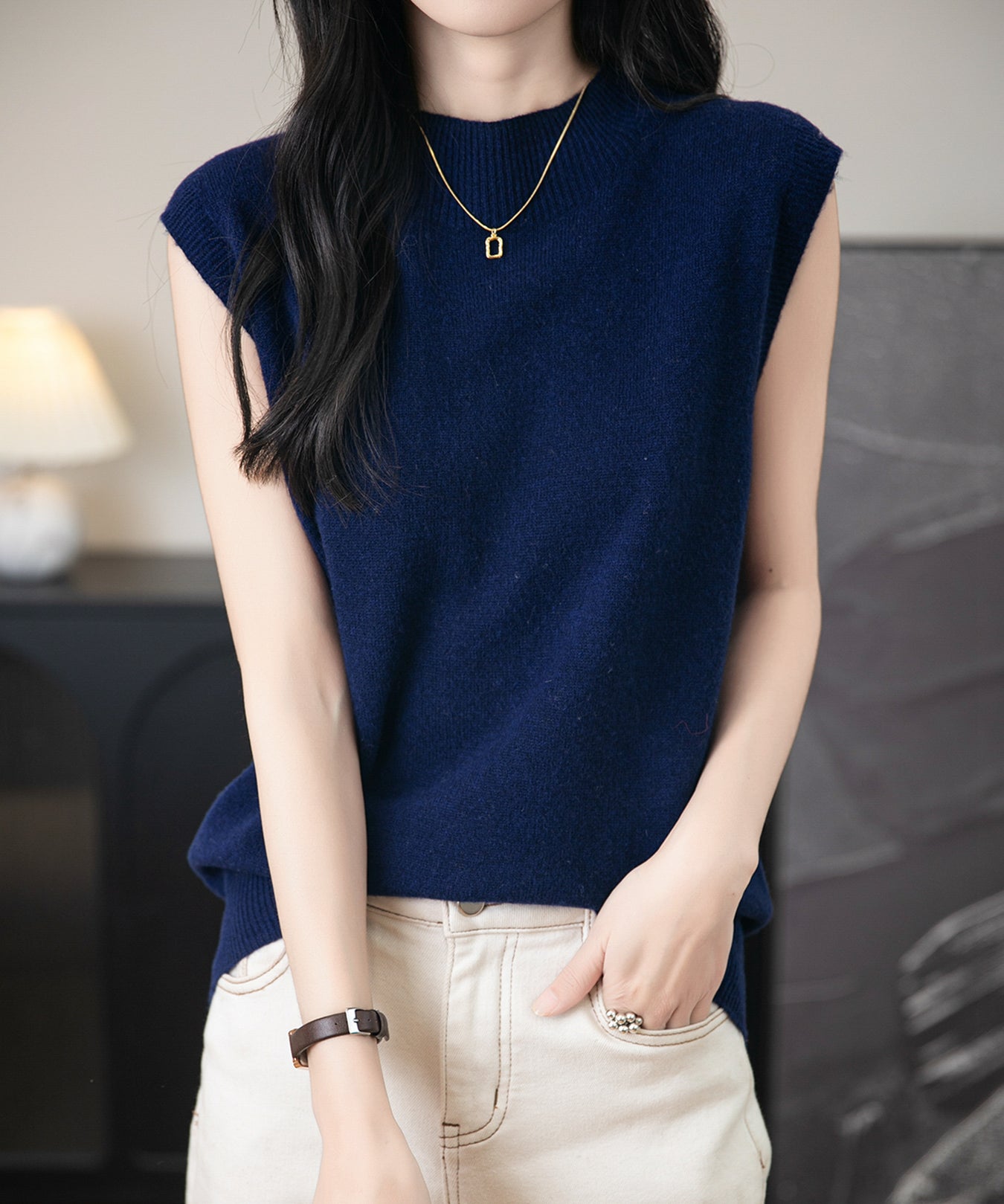100% Merino Wool Casual Mock Neck Knit Vest