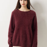 Suéter sem costura 100% lã Merino com gola redonda