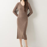30% Cashmere 70% Merino Wool V-Neck Sweater Dress