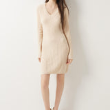 Vestido suéter 100% lã Merino com decote em V