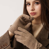 100% Pure Cashmere Gloves Winter Knit Bow Gloves