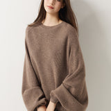 30% Cashmere 70% Merino Wool Batwing Sleeves Crew Neck Sweater