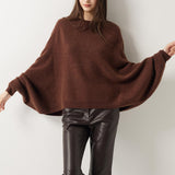 30% Cashmere 70% Merino Wool Batwing Sleeves Crew Neck Sweater