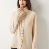 Cardigan de malha 100% lã Merino com gola alta