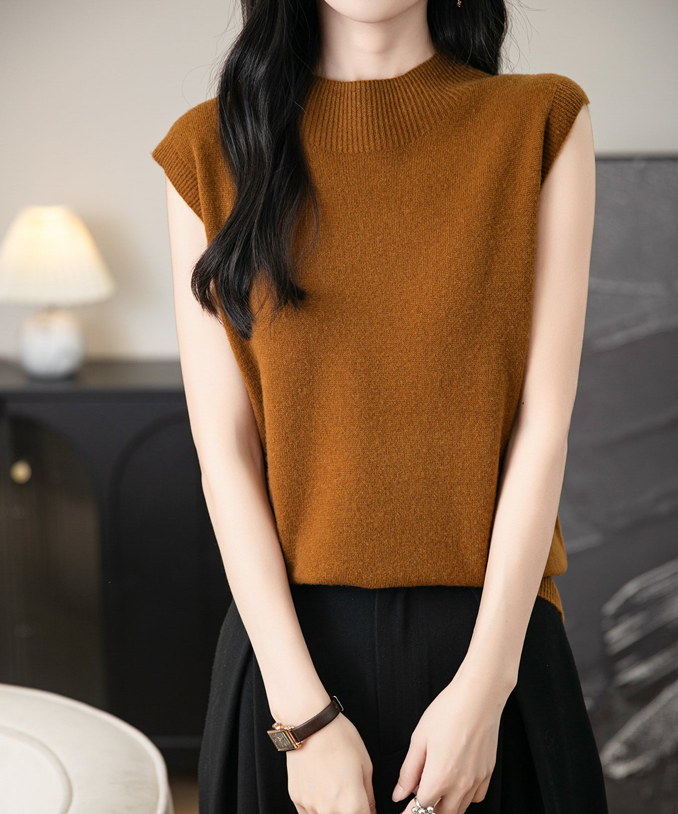 100% Merino Wool Casual Mock Neck Knit Vest