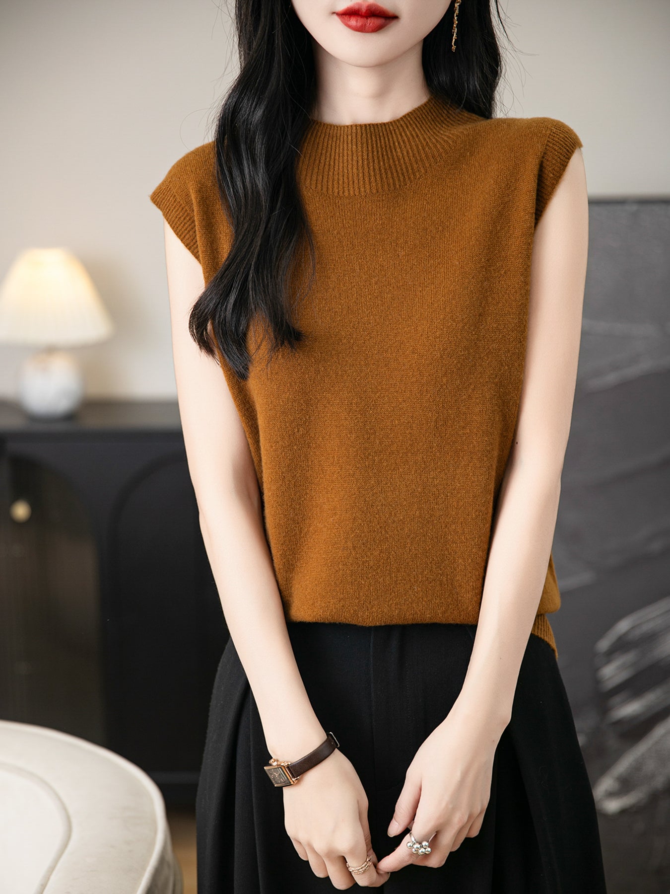 100% wełna merynosowa, dzianinowa kamizelka o luźnym kroju