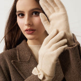 100% Pure Cashmere Gloves Winter Knit Bow Gloves