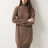 100% Merino Wool Turtleneck Knit Sweater Dress