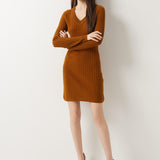 Vestido suéter 100% lã Merino com decote em V