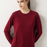100% Merino Wool Crewneck Long Sleeve Knit Top
