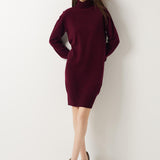 100% Merino Wool Turtleneck Knit Sweater Dress