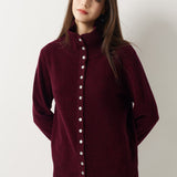 Cardigan de malha 100% lã Merino com gola alta