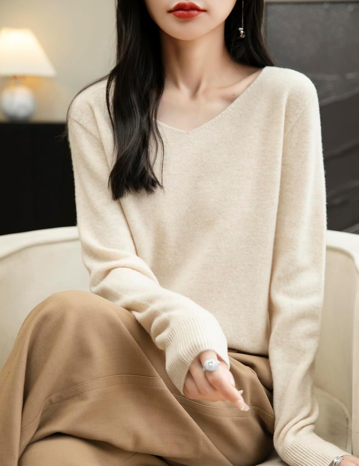 Chanyarn Women's 100% Merino Wool V Neck Sweater 2025 First-Line Ready to Wear Casual Long Sleeve Seamless Knit Sweater