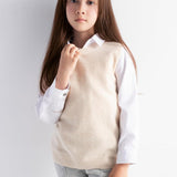 Girls 100% Merino Wool Sweater Vest Crewneck Sleeveless 2025 Fall Winter Cable Tops Knitted Pullover Vest