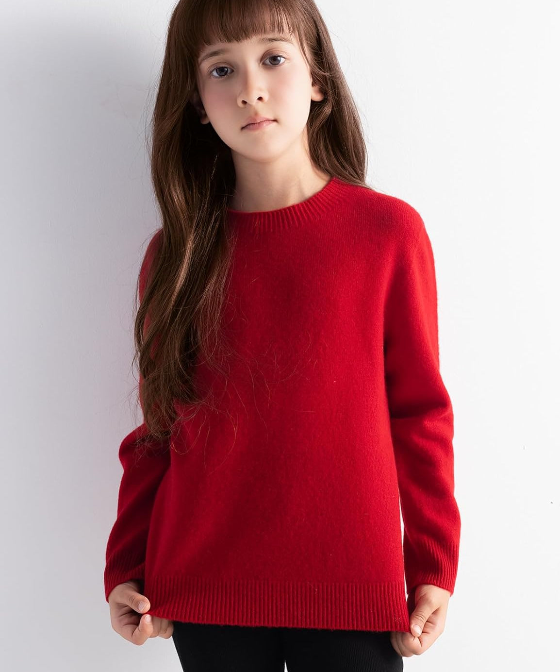 Girls' 100% Merino Wool Seamless Crewneck Sweater