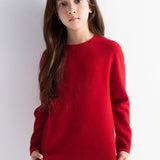 Girls 100% Merino Wool Sweater Fall Winter First-Line Ready to Wear Crewneck Long Sleeve Seamless Knit Sweater