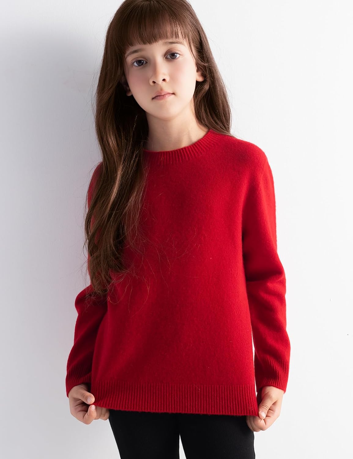 Girls 100% Merino Wool Sweater Fall Winter First-Line Ready to Wear Crewneck Long Sleeve Seamless Knit Sweater