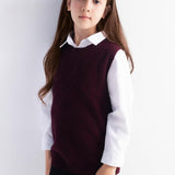 Girls 100% Merino Wool Sweater Vest Crewneck Sleeveless 2025 Fall Winter Cable Tops Knitted Pullover Vest