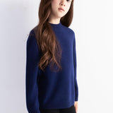 Girls 100% Merino Wool Sweater Fall Winter First-Line Ready to Wear Mock Neck Long Sleeve Seamless Pullover