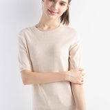 Women's Merino Wool Sweater 2025 Fall Winter Crew Neck Short Sleeve First-Line Ready to Wear Seamless Knit Sweater