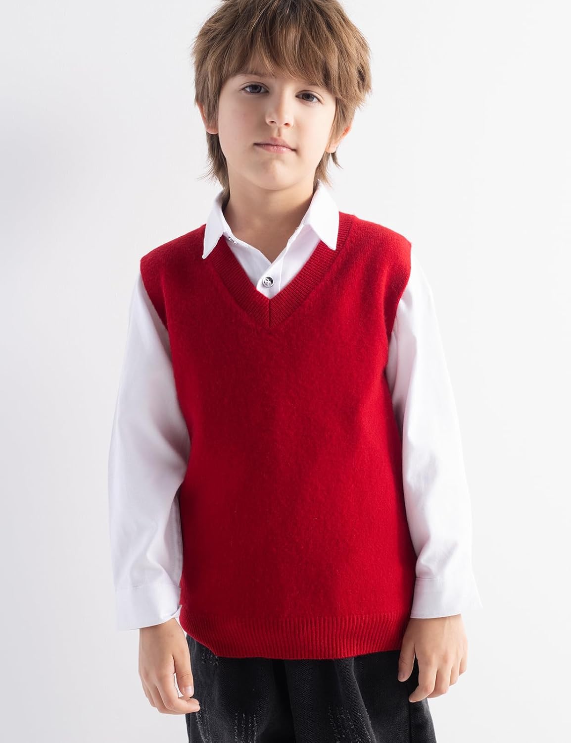 Boys & Girls 100% Merino Wool V-Neck Sleeveless Knit Sweater Vest