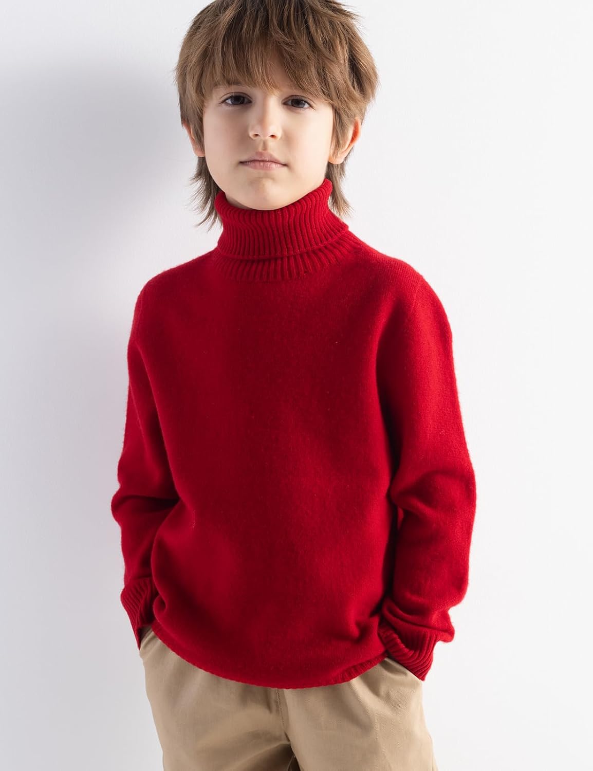 Boys 100% Merino Wool Sweater Fall Winter First-Line Ready to Wear Turtleneck Long Sleeve Seamless Knit Sweater